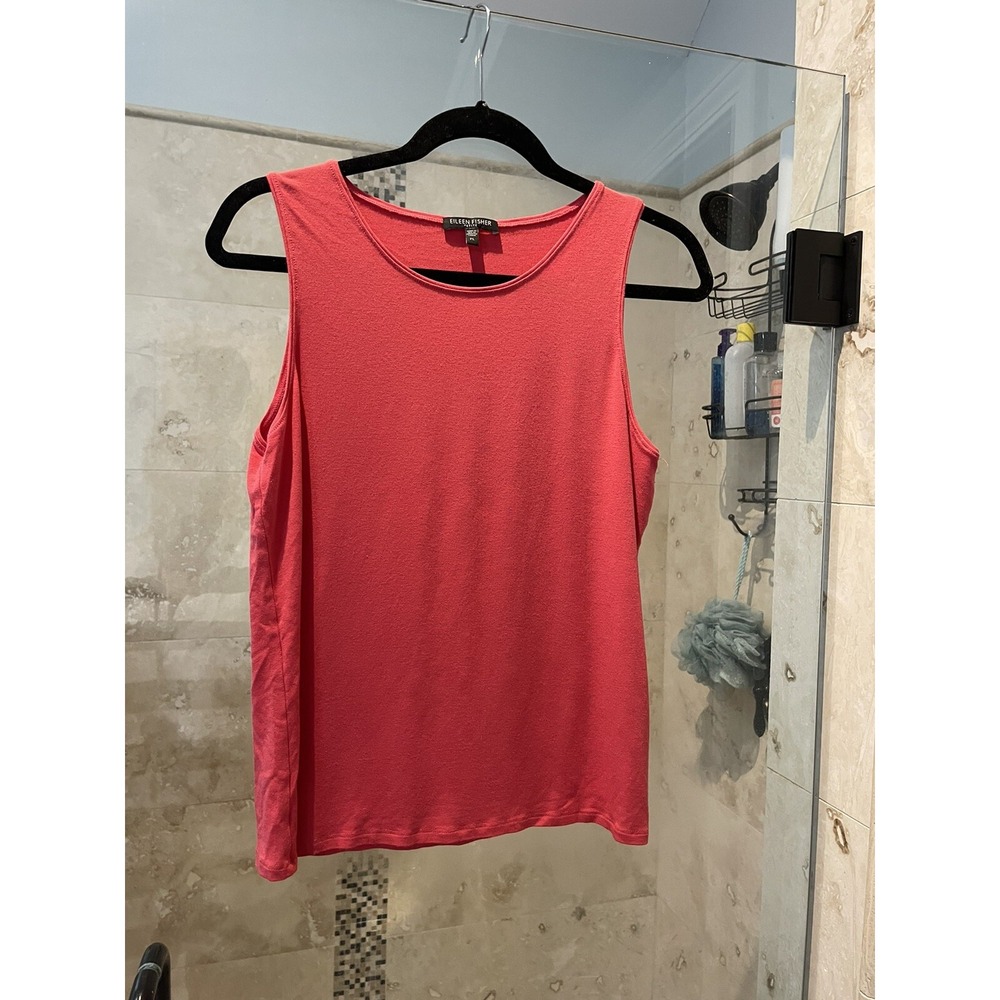 Eileen Fisher Scoop Neck Tank Coral Pink Rayon Lycra Petite Large PL Sleeveless